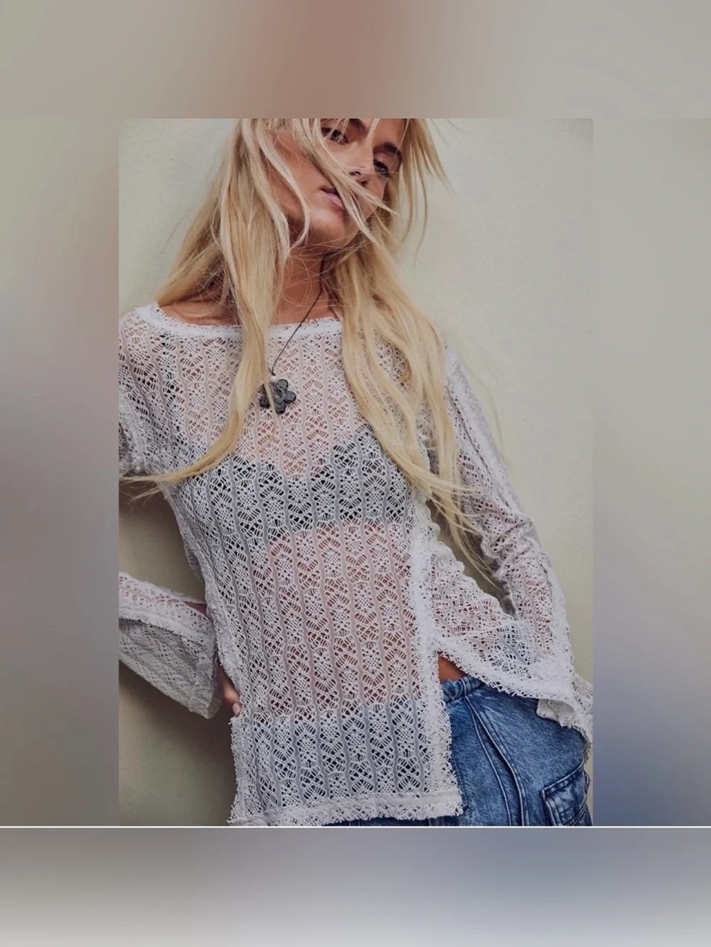 Free People On The Road Twisted Lace Top Size Small Women's Ivory